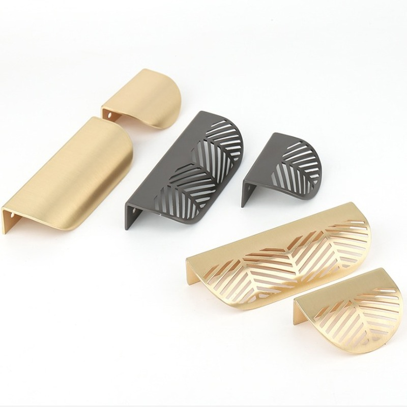 Furniture Hardware Gold - 잎 모양의 금 기모 중공 손잡이,