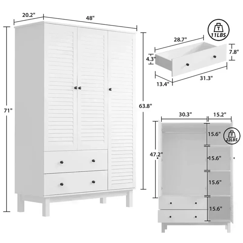 새로운 심플 모던 디자인의 흰색 원목 옷장, 넉넉한 수 - Z. A. Furniture 리뷰 및 가격
